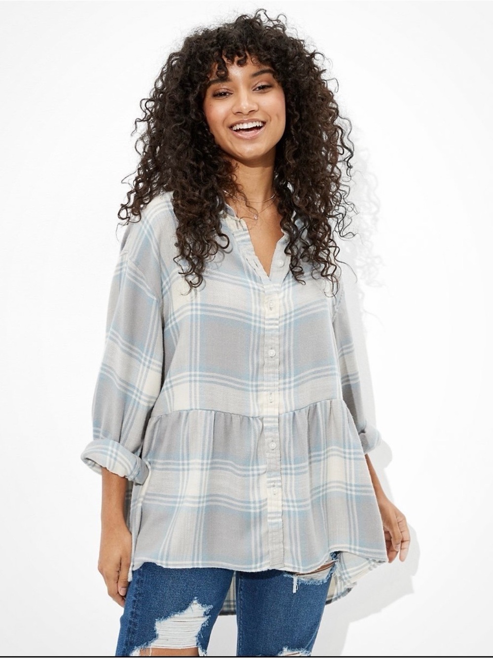 American Eagle Oversized Flannel Babydoll Shirt